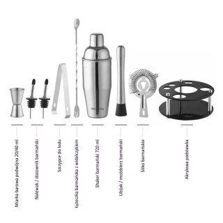 ZESTAW BAROWY 9 ELEMENTÓW SHAKER KLAUSBERG KB-7580 SREBRNY