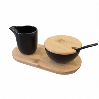 ZESTAW CERAMICZNA CUKIERNICZKA I MLECZNIK NA BAMBUSOWEJ PODSTAWCE BRUNBESTE BB-4503