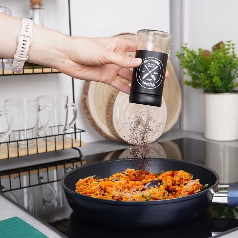 ZESTAW DO SOLI I PIEPRZU 2-ELE SOLNICZKA + PIEPRZNICZKA SZKLANA CZARNA VILDE 152334