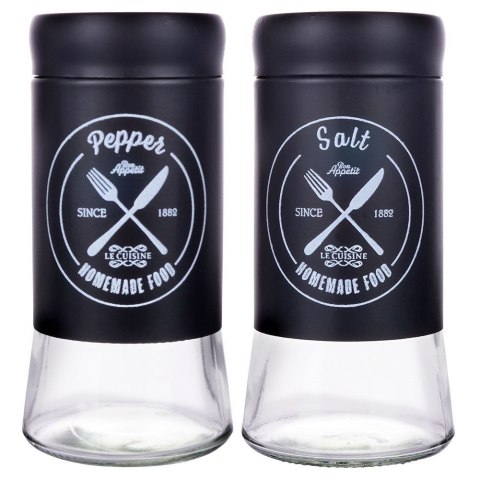 ZESTAW DO SOLI I PIEPRZU 2-ELE SOLNICZKA + PIEPRZNICZKA SZKLANA CZARNA VILDE 152334