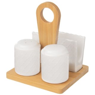 ZESTAW DO SOLI I PIEPRZU 3-ELE PRZYPRAWNIK SOLNICZKA + PIEPRZNICZKA SERWETNIK WHITELINE ORION 153692