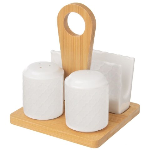 ZESTAW DO SOLI I PIEPRZU 3-ELE PRZYPRAWNIK SOLNICZKA + PIEPRZNICZKA SERWETNIK WHITELINE ORION 153692