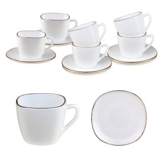 Zestaw 6 filiżanek 12 elementów, kwadrat, opal, białe ze złotym zdobieniem, KINGHOFF KH-1930