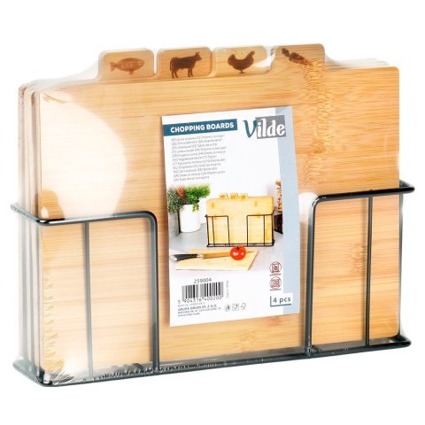 Zestaw desek deski do krojenia bambusowe ze stojakiem 4-ele 28x20cm VILDE 259004