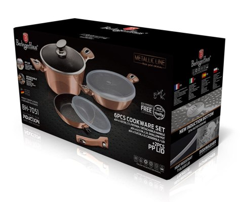 ZESTAW GARNKÓW GRANITOWYCH 6 ELE BERLINGER HAUS METALLIC LINE ROSE GOLD BH-7051