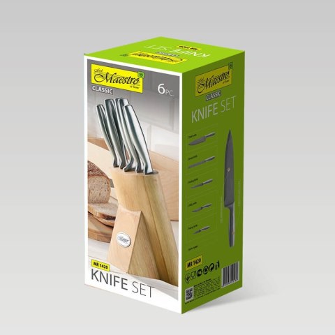 ZESTAW NOŻY KOMPLET 6 ELEMENTÓW W BLOKU ZE STOJAKIEM MAESTRO MR-1420