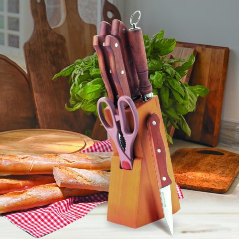 ZESTAW NOŻY KOMPLET 8 ELEMENTÓW W BLOKU ZE STOJAKIEM MAESTRO MR-1403