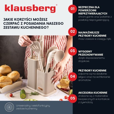 ZESTAW NOŻY KUCHENNYCH W BLOKU Z PRZYBORAMI KUCHENNYMI I DESKĄ DO KROJENIA 12-ELE KLAUSBERG KB-7935