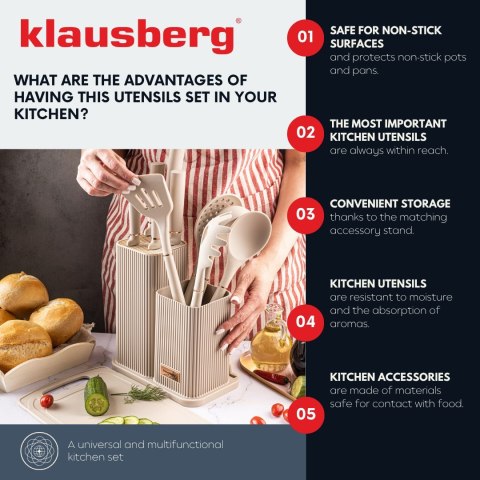 ZESTAW NOŻY KUCHENNYCH W BLOKU Z PRZYBORAMI KUCHENNYMI I DESKĄ DO KROJENIA 12-ELE KLAUSBERG KB-7935