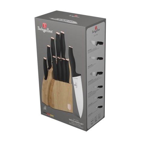ZESTAW NOŻY W BLOKU BAMBUSOWYM 10-ELE BERLINGER HAUS BLACK ROSE BH-2760