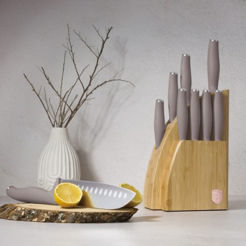 ZESTAW NOŻY W BLOKU BAMBUSOWYM 10-ELE BERLINGER HAUS TAUPE BH-3122