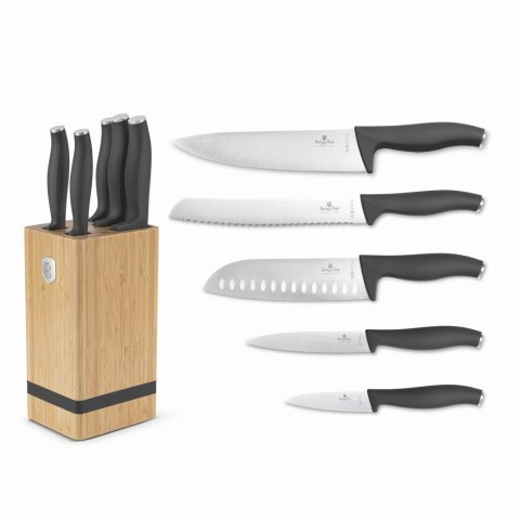ZESTAW NOŻY W BLOKU BAMBUSOWYM 6-ELE BERLINGER HAUS ANTRACIT BH-2968