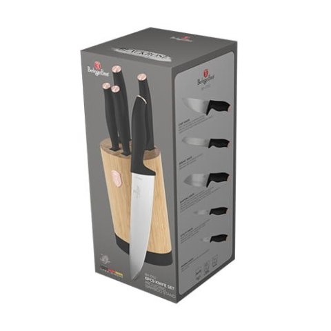 ZESTAW NOŻY W BLOKU BAMBUSOWYM 6-ELE BERLINGER HAUS BLACK ROSE BH-2752