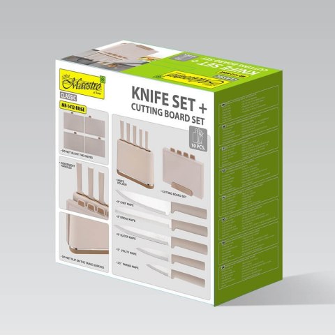 ZESTAW NOŻY Z DESKAMI KUCHENNYMI NA PODSTAWCE 10-ELE BEŻOWY MAESTRO MR-1412-BG