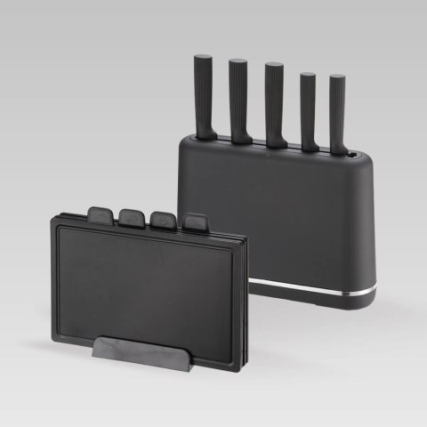 ZESTAW NOŻY Z DESKAMI KUCHENNYMI NA PODSTAWCE 10-ELE CZARNY MAESTRO MR-1412-BL