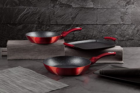 ZESTAW PATELNI GRANITOWYCH + PŁYTA DO SMAŻENIA BERLINGER HAUS METALLIC LINE BURGUNDY BH-1668
