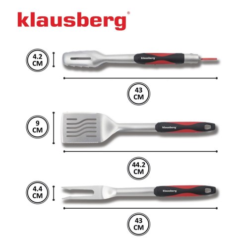 ZESTAW PRZYBORÓW DO GRILLA, 3 ELEMENTY, NARZĘDZIA DO GRILLOWANIA, KLAUSBERG KB-7899