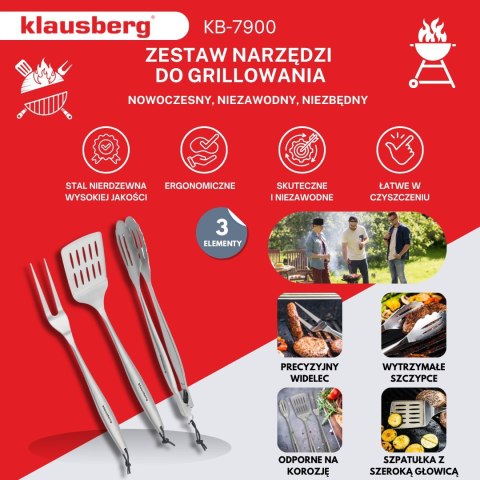 ZESTAW PRZYBORÓW DO GRILLA, 3 ELEMENTY, NARZĘDZIA DO GRILLOWANIA, KLAUSBERG KB-7900