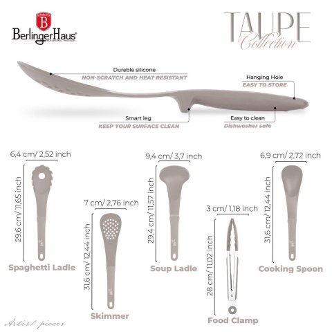 ZESTAW PRZYBORÓW KUCHENNYCH 5-ELE BERLINGER HAUS TAUPE BH-6335