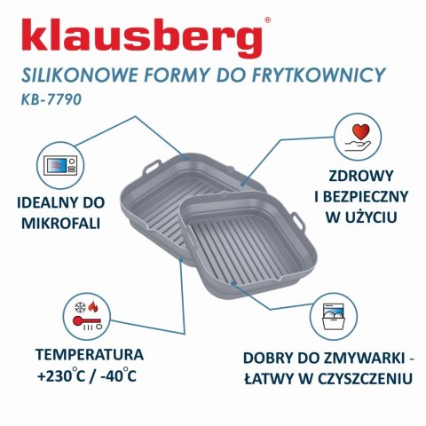 ZESTAW WKŁADÓW SILIKONOWYCH DO FRYTKOWNICY BEZTŁUSZCZOWEJ 2 SZTUKI KWADRATOWY 20CM SKŁADANY KLAUSBERG KB-7790