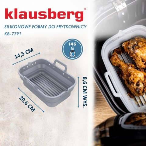 ZESTAW WKŁADÓW SILIKONOWYCH DO FRYTKOWNICY BEZTŁUSZCZOWEJ 2 SZTUKI PROSTOKĄTNY 20.5X14.5CM SKŁADANY KLAUSBERG KB-7791