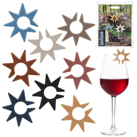 Znaczniki na szklanki kieliszki silikonowe gwiazdki 8 SZT do szklanek ORION 832909