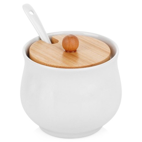 CUKIERNICZKA CERAMICZNA Z ŁYŻECZKĄ BIAŁA CUKIERNICA POJEMNIK NA CUKIER 250ML VILDE 139684