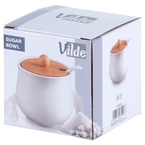 CUKIERNICZKA CERAMICZNA Z ŁYŻECZKĄ BIAŁA CUKIERNICA POJEMNIK NA CUKIER 250ML VILDE 139684