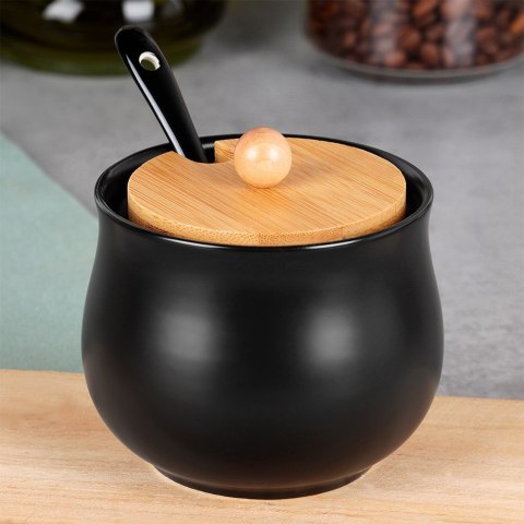 CUKIERNICZKA CERAMICZNA Z ŁYŻECZKĄ CZARNA CUKIERNICA POJEMNIK NA CUKIER 250ML VILDE 139683