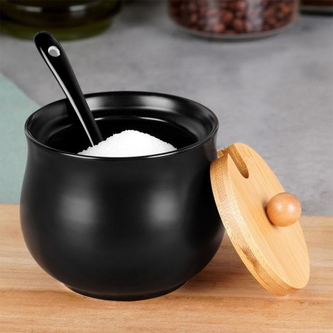 CUKIERNICZKA CERAMICZNA Z ŁYŻECZKĄ CZARNA CUKIERNICA POJEMNIK NA CUKIER 250ML VILDE 139683