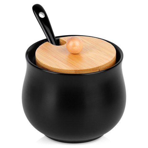 CUKIERNICZKA CERAMICZNA Z ŁYŻECZKĄ CZARNA CUKIERNICA POJEMNIK NA CUKIER 250ML VILDE 139683