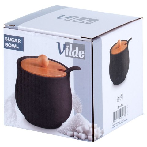 CUKIERNICZKA CERAMICZNA Z ŁYŻECZKĄ CZARNA CUKIERNICA POJEMNIK NA CUKIER 250ML VILDE 139683