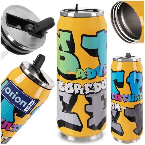Kubek termiczny PUSZKA ze słomką ustnikiem do szkoły GRAFFITI 500 ml ORION 128533