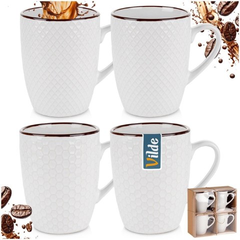 Kubki ceramiczne do kawy herbaty białe 400 ml zestaw kubków 4 sztuki VILDE 139674