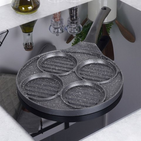 Patelnia granitowa do burgerów jajek steków grillowa 4 otwory GRANDE ORION 113201