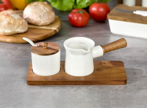 PORCELANOWA CUKIERNICA Z ŁYŻECZKĄ + MLECZNIK NA PODSTAWCE KASSEL 93559