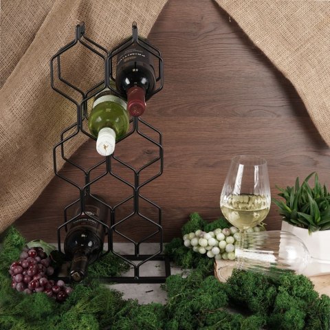 Stojak na wino butelki wina organizer metalowy czarny do 8 butelek VILDE 229031