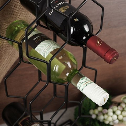 Stojak na wino butelki wina organizer metalowy czarny do 8 butelek VILDE 229031
