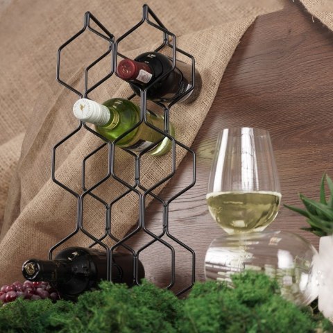 Stojak na wino butelki wina organizer metalowy czarny do 8 butelek VILDE 229031
