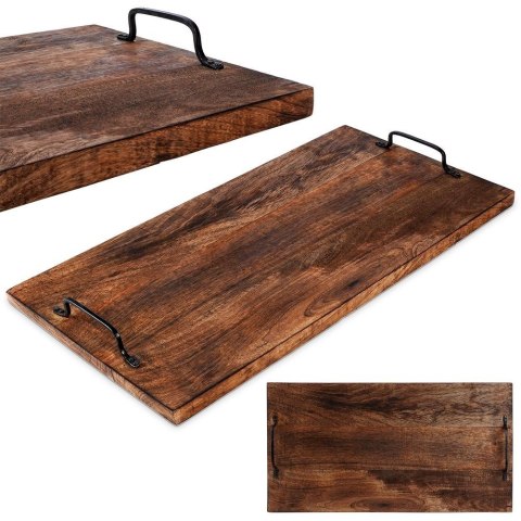 Taca do serwowania przekąsek drewniana z uchwytami duża 56x29.6cm VILDE 259024
