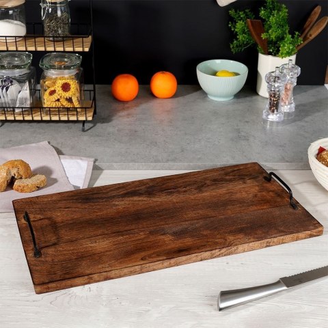 Taca do serwowania przekąsek drewniana z uchwytami duża 56x29.6cm VILDE 259024