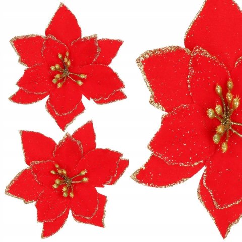 Gwiazda betlejemska POISENCJA 15 cm czerwona + brokat dekoracja z klipsem