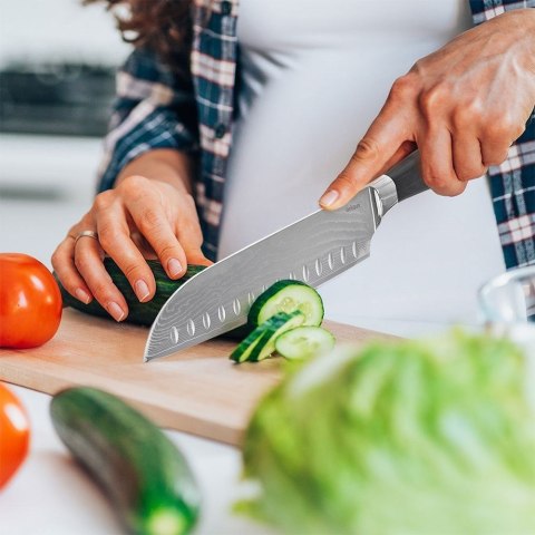 Nóż kuchenny Santoku stalowy pojedyńczy DAMASCUS 31cm ORION 831176