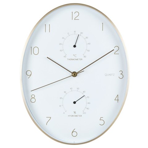 Zegar ścienny na ścianę biały złoty z termometrem higrometrem 27x34.5cm VILDE 569935