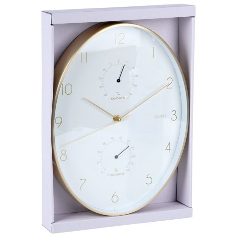 Zegar ścienny na ścianę biały złoty z termometrem higrometrem 27x34.5cm VILDE 569935