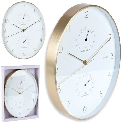 Zegar ścienny na ścianę biały złoty z termometrem higrometrem 27x34.5cm VILDE 569935