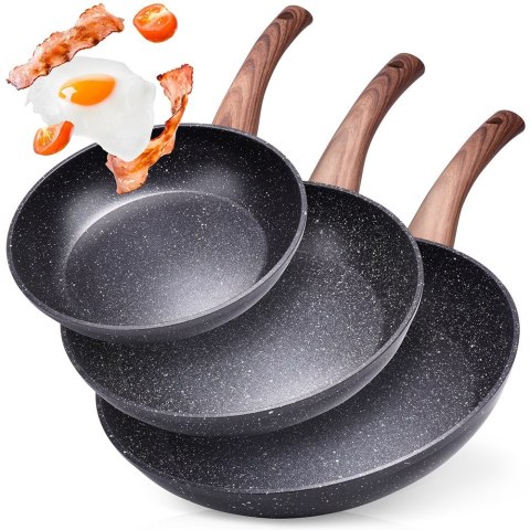 Zestaw komplet patelni granitowych BLACK&WOOD 3-ele 20 / 24 / 28 cm VILDE 199011
