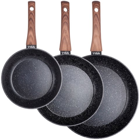 Zestaw komplet patelni granitowych BLACK&WOOD 3-ele 20 / 24 / 28 cm VILDE 199011