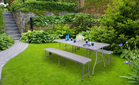 Zestaw cateringowy bankietowy Rattan stół 2 ławy szary